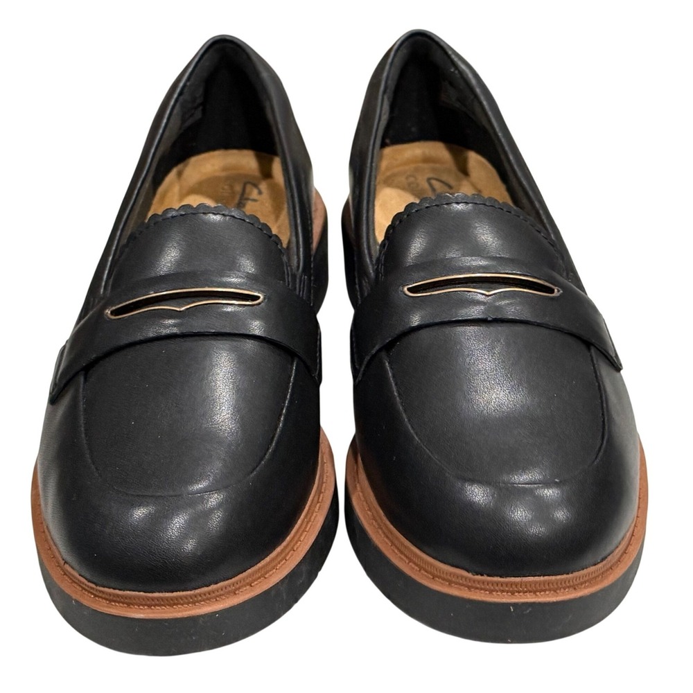 Clarks Westlynn Glow Loafers Womens Size 7 Black Leather Preppy Dark Academia - Picture 5 of 13